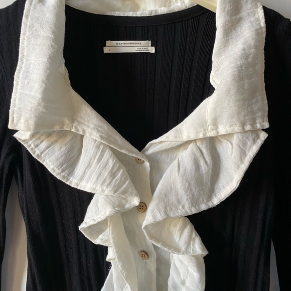 Anthropologie Knitted & Knotted Ruffle Cardigan Black/White Small - Picture 3 of 8